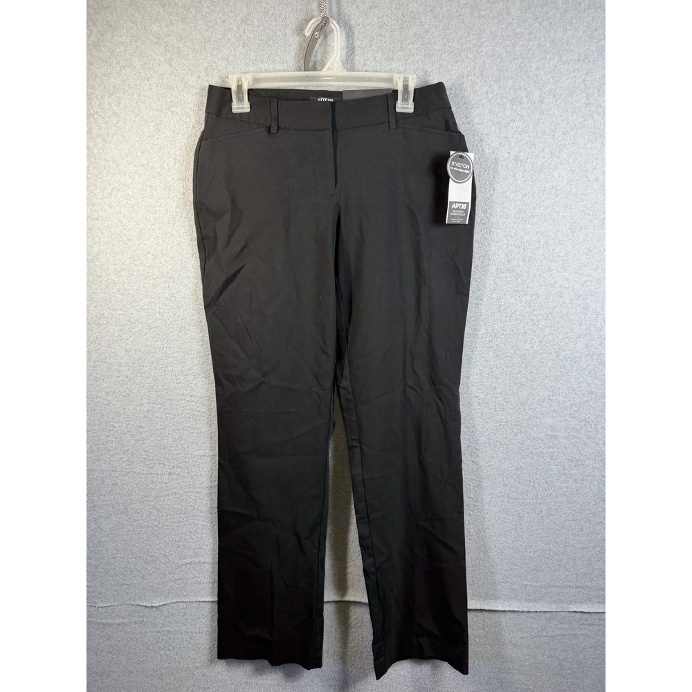 APT 9 Pants Womens 6 Black Straight Mid Rise Stretch Dress Career Office Work